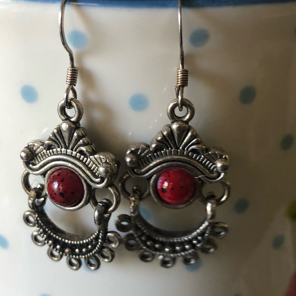 Earrings Red Drop Dangle - image 6